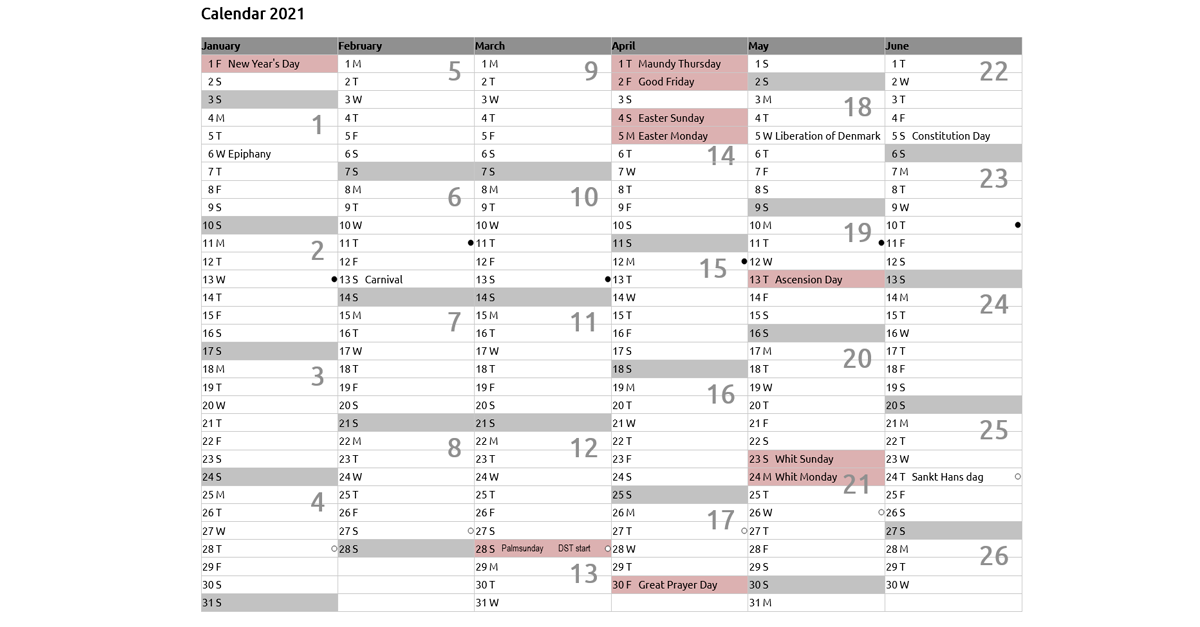 Calender For 2025 With Public Holidays In Denmark Observances And Week